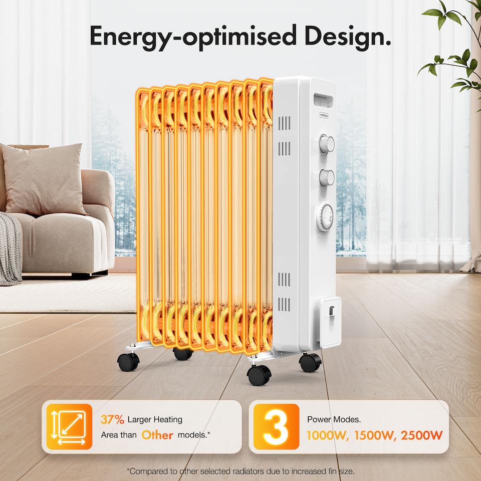 image 1 of VonHaus Oil Filled Radiator 11 Fin Portable Electric Heater White