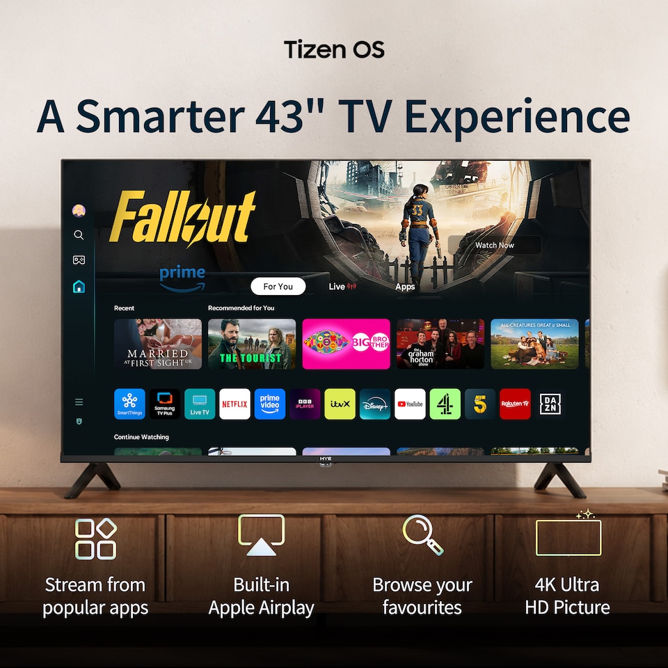 image 1 of HYE 43" Inch 4K LED Tizen OS WiFi Frameless Smart TV - 43UHDS2008