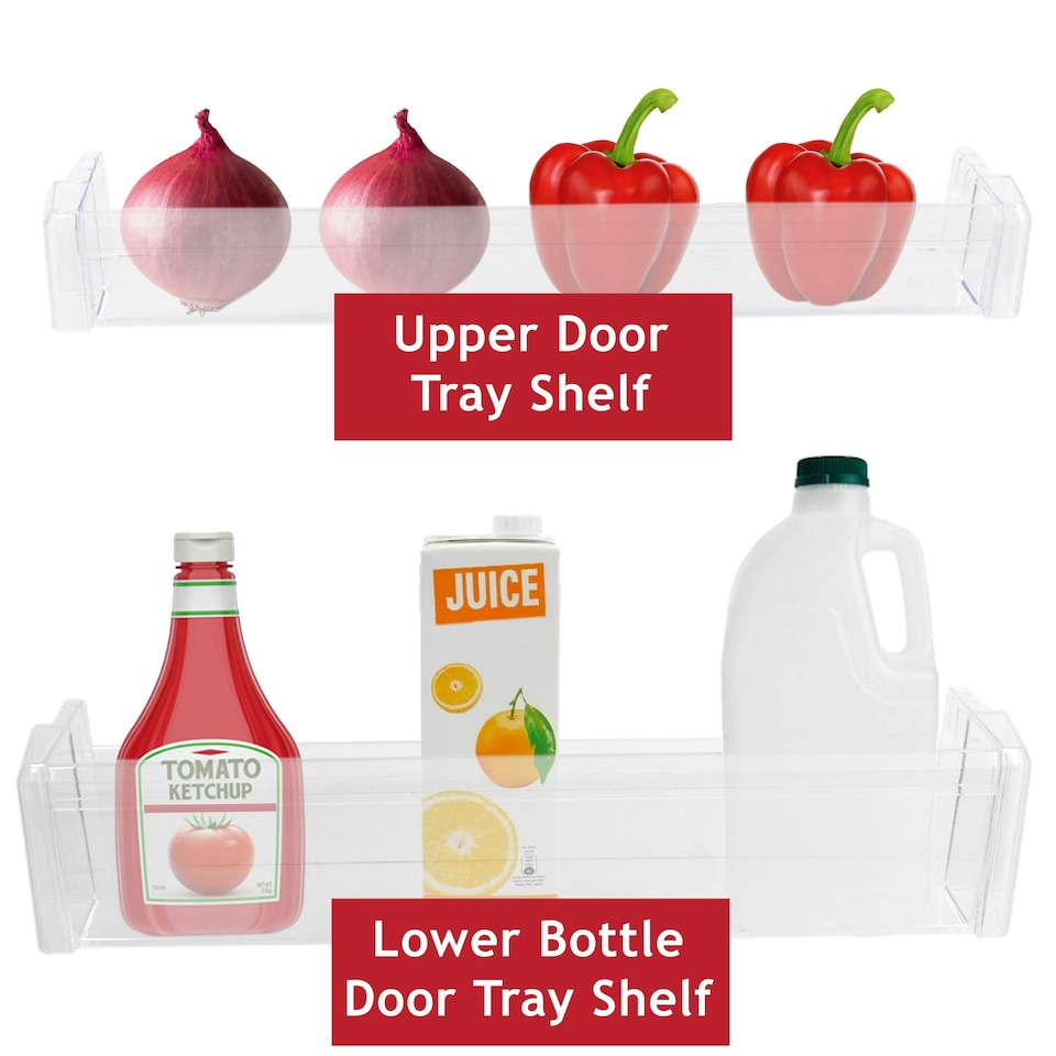 image 1 of SPARES2GO Upper Lower Door Shelf for CDA BC2763/0 BK2963FA/0 BK3163/0 BK3163FA/0 FW852/0 FW872/0 Fridge Freezer Clear