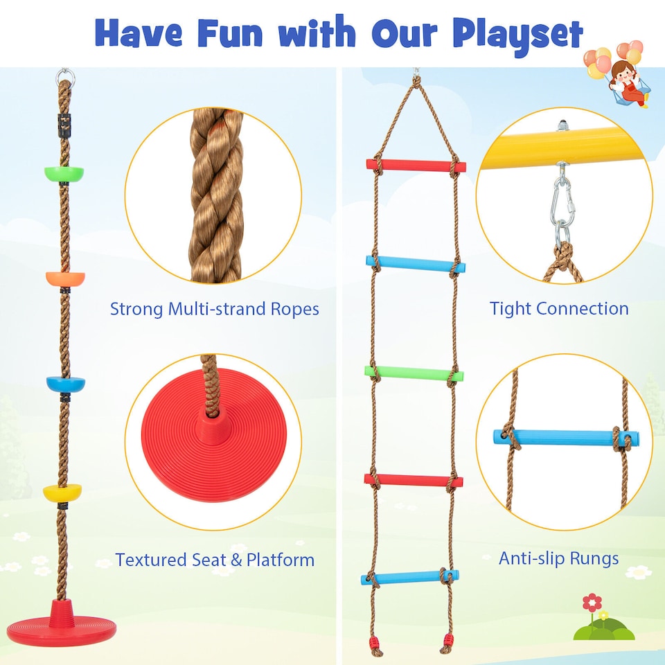 image 1 of COSTWAY 300 kg Heavy Duty Swing Set Backyard 4-in-1 Kids Swing Set Outdoor Playset