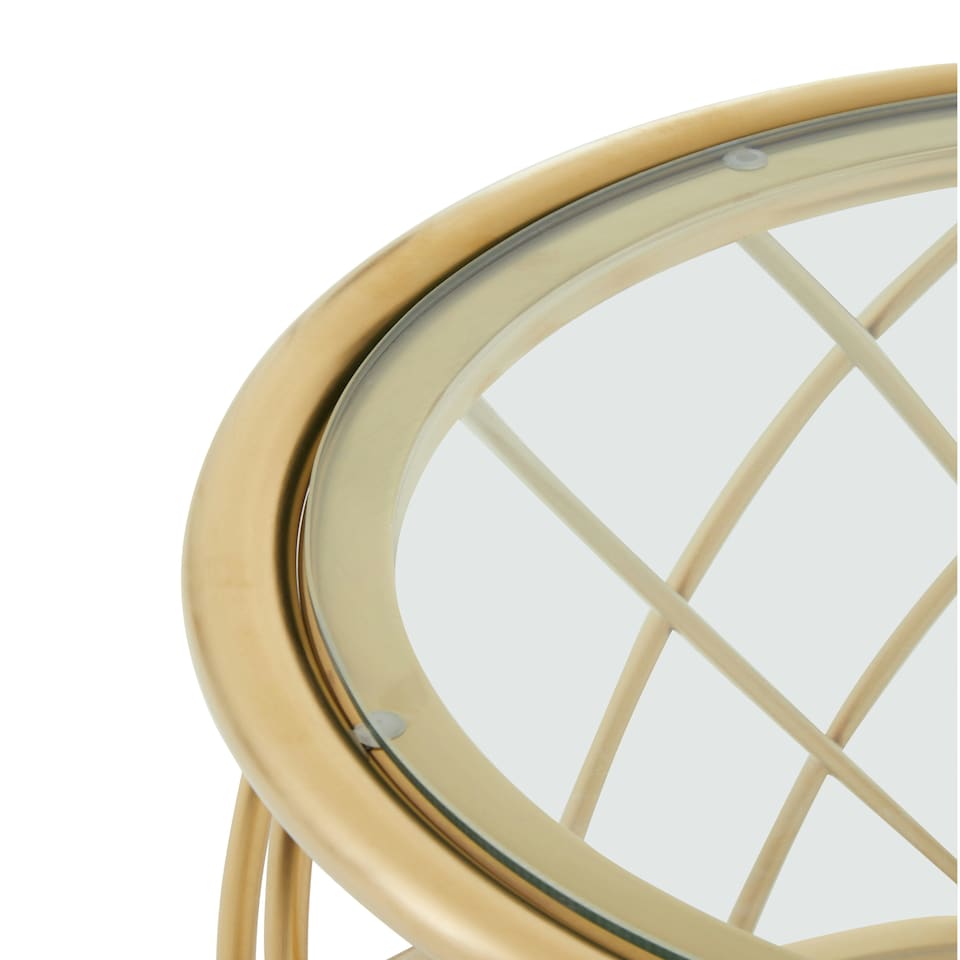 image 1 of Interiors by Premier Stylish Gold Side Table with Clear Glass, Luxurious Gold Finished Bedside Table, Contemporary Round Table Gold