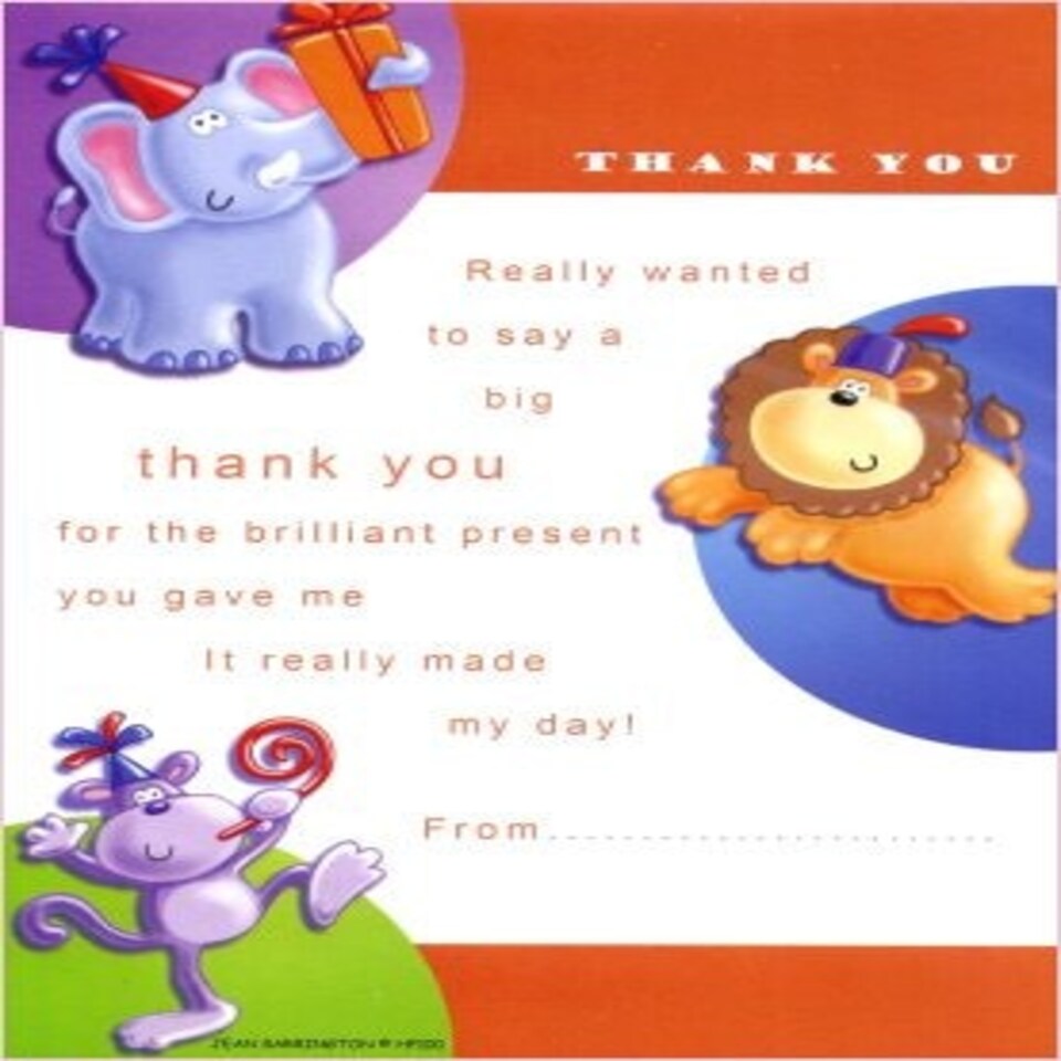 image 1 of Pack of 20 Elephant, Lion, Monkey Jungle Thank You Sheets