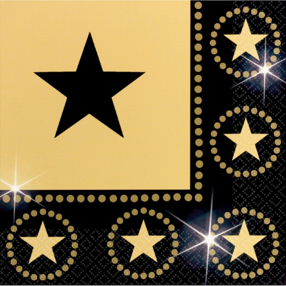 Amscan Star Attraction Paper Napkins - Black/Gold - 33 x 33cm
