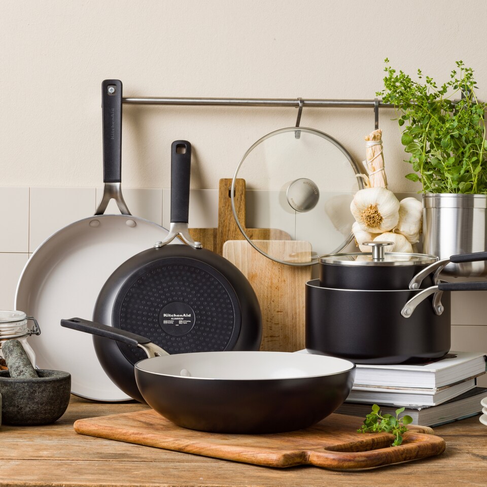 image 1 of KitchenAid Coloured Aluminium Wok, 28cm, Matt Black