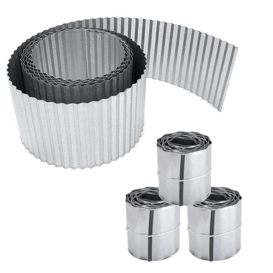 image 1 of Pack of 3 x 5m Galvanised Corrugated Lawn Edging Rolls in Silver | Silver | 3