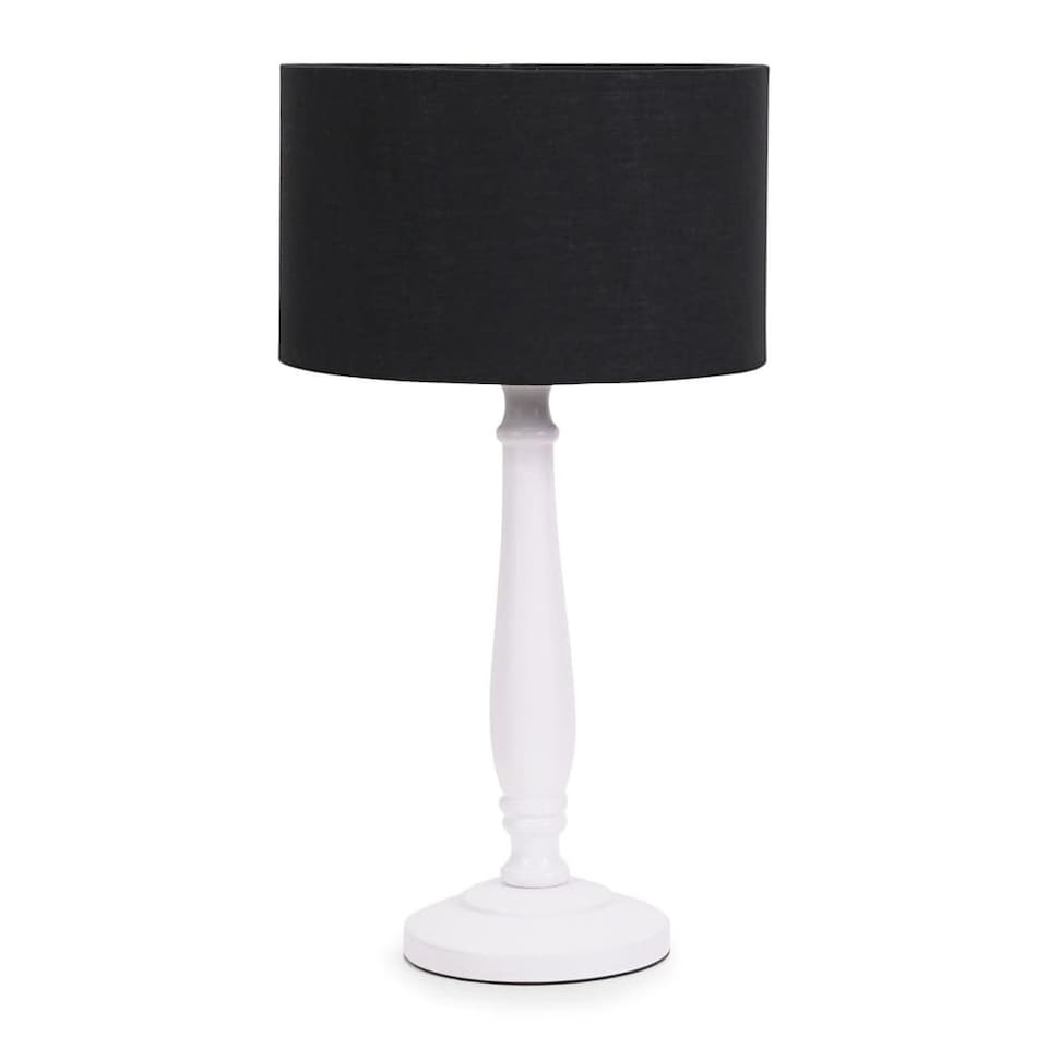 image 1 of ValueLights Victoria White Wood Table Lamp Black Shade and Bulb