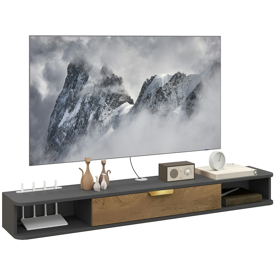 image 1 of HOMCOM 140 cm Floating TV Unit with Storage Entertainment Media Console Grey 