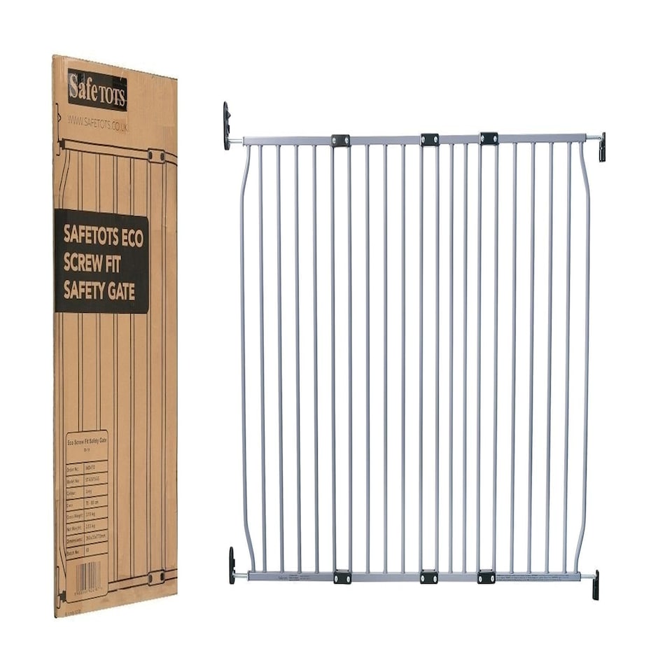 image 1 of Safetots Extra Tall Eco Screw Fit Baby Gate, Grey, 70cm - 80cm, Extra Tall Gate 100cm in Height, Stair Gate for Baby