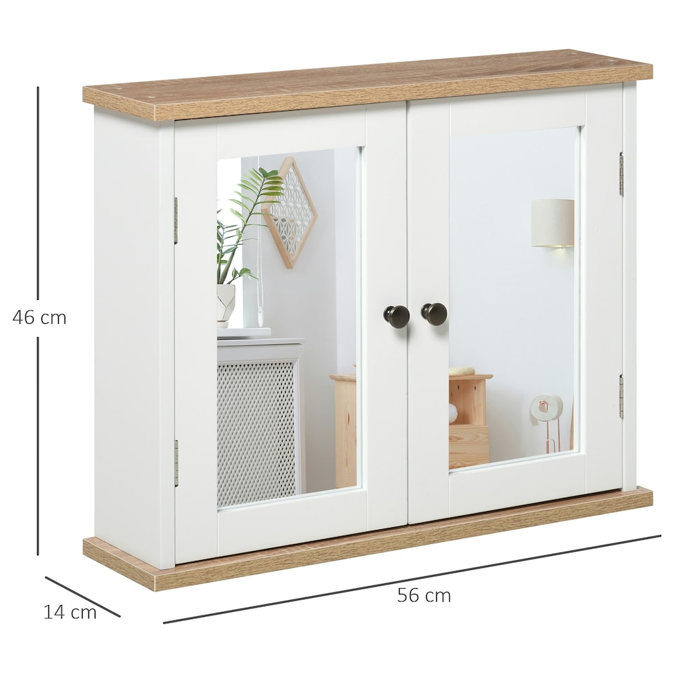image 1 of kleankin Bathroom Mirror Cabinet Wall Mounted Storage Cupboard W/ Double Door