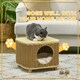 image 6 of PawHut Elevated Design Wicker Cat House with Washable Cushion, Light Brown