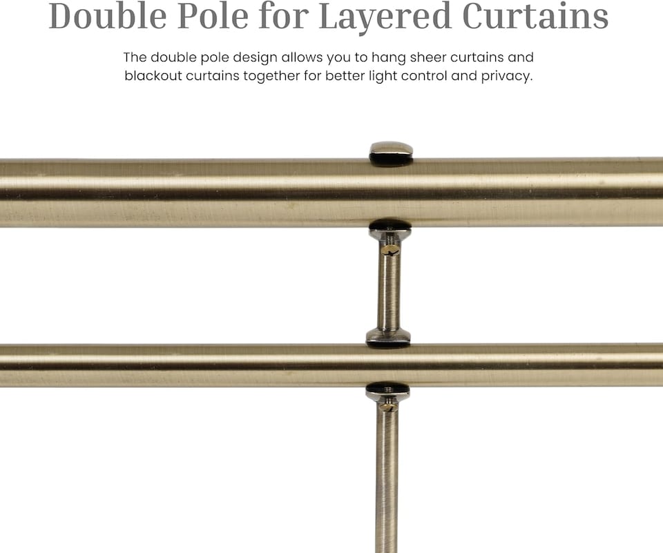 image 1 of Lister Cartwright Double Curtain Extendable Pole Set with Antique Brass Ball Finials- 19mm & 28mm Metal Poles(120- 320 cm)