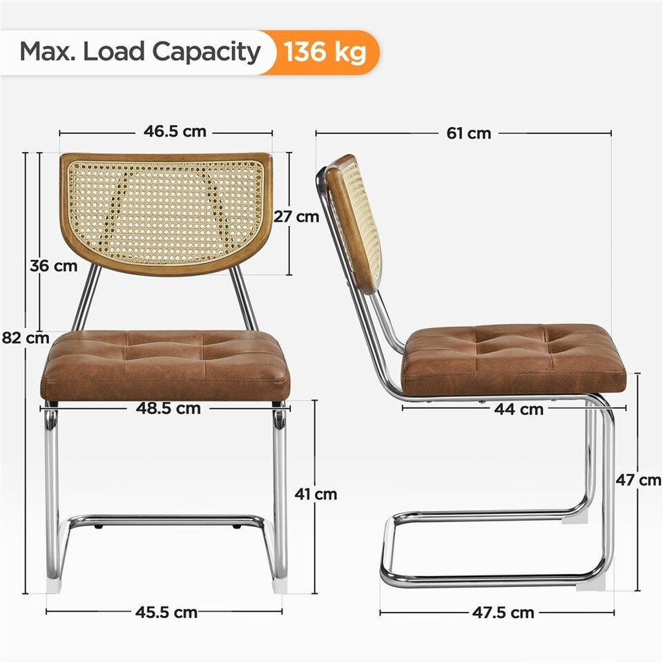 image 1 of Yaheetech Mid-Century Modern Dining Chairs with Mesh Rattan Back, Set of 2 Brown | Retro Brown