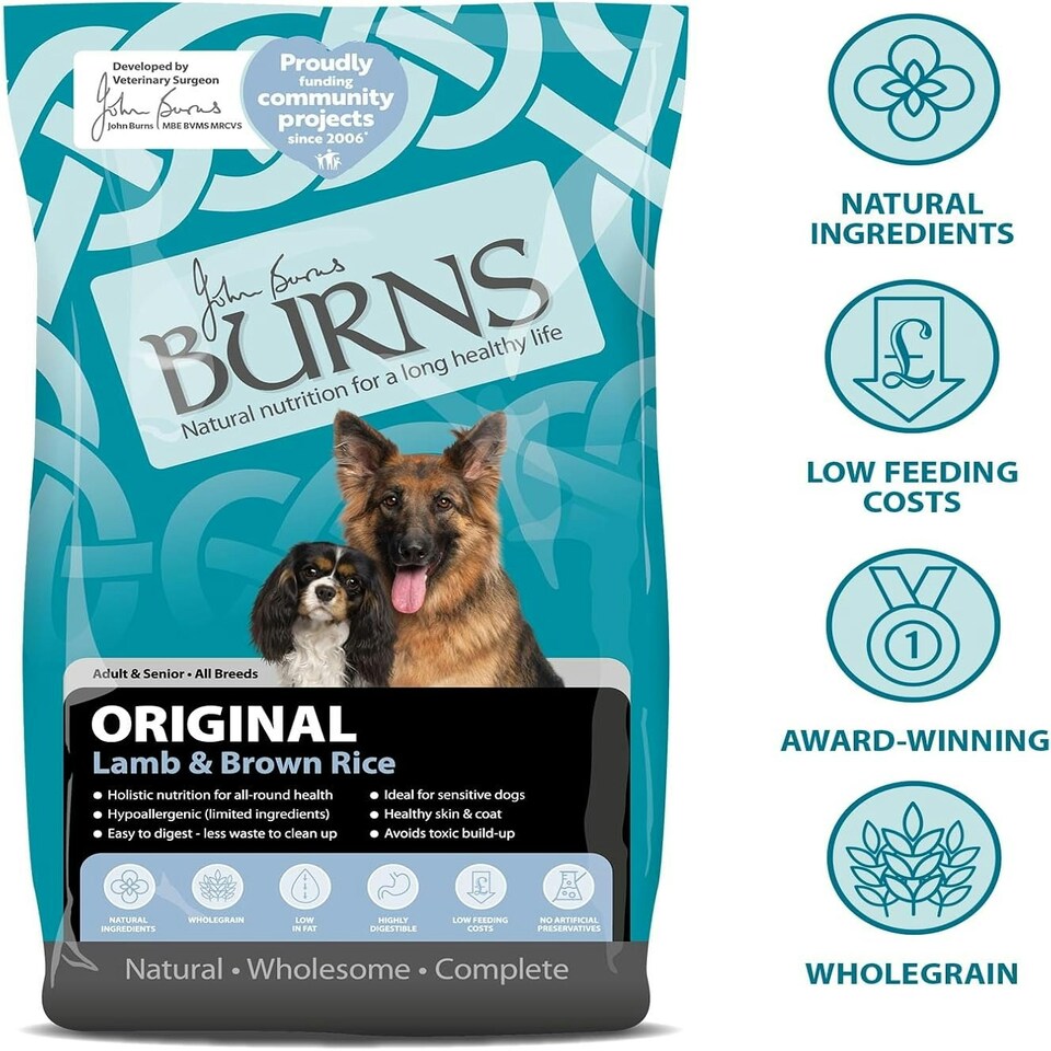 image 1 of Burns Pet Nutrition Hypoallergenic Complete Dry Dog Food Adult and Senior Dog Original Lamb and Brown Rice 12 kg