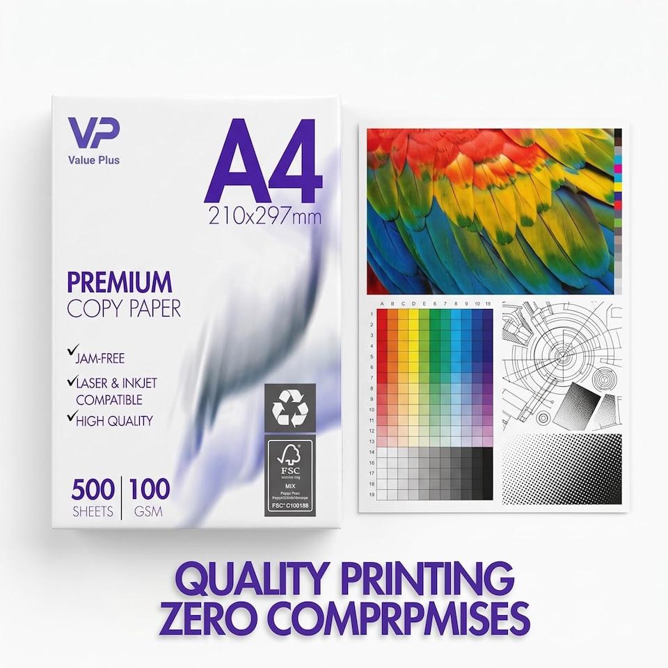 image 1 of Premium A4 Printer Paper 100gsm, 500 Sheets Premium Thick Copy Paper for Laser and Inkjet Printers, Jam-Free Heavy Duty White Office Paper Ream