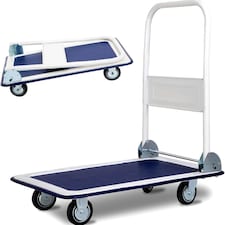 TUFFMATE 150kg Folding Flat Bed Trolley - Blue Heavy Duty Platform Truck & Manoeuvrable Hand Dolly