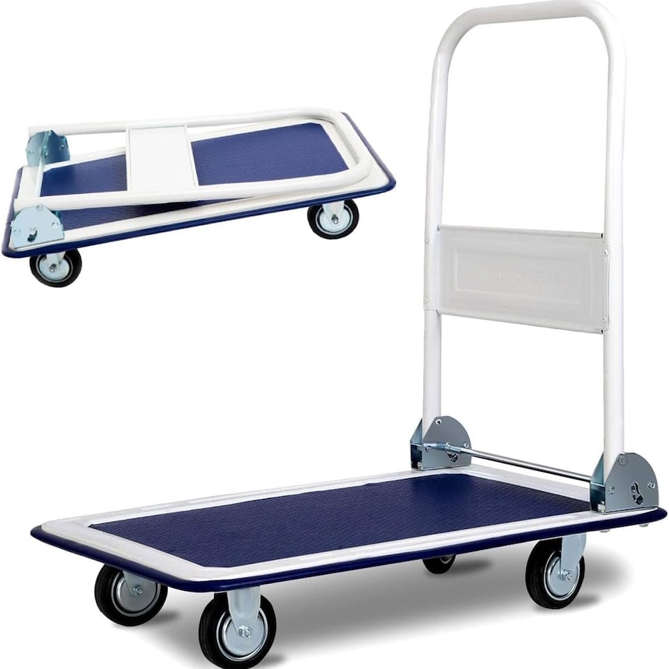 TUFFMATE 150kg Folding Flat Bed Trolley - Blue Heavy Duty Platform Truck & Manoeuvrable Hand Dolly