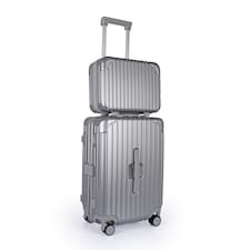 2 Piece Suitcase Set: Vanity Case & Cabin with Cupholder, TSA Lock | Silver | Silver