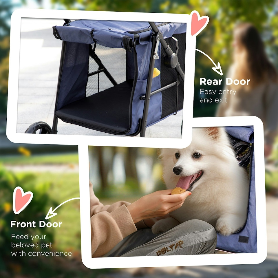 image 1 of PawHut One-click Foldable Pet Stroller w/ Mesh Windows, for Small Pets - Blue