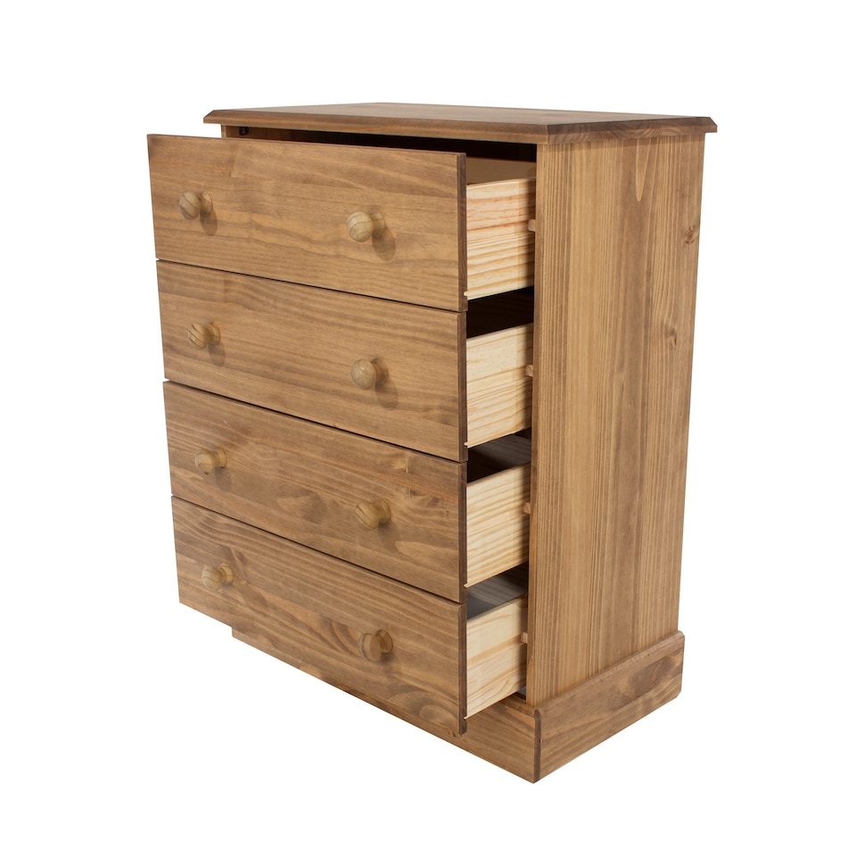 image 1 of Cotswold 4 Drawer Chest of Drawers - Antique Waxed Pine Bedroom Storage with Turned Handles | Brown | Brown | 1