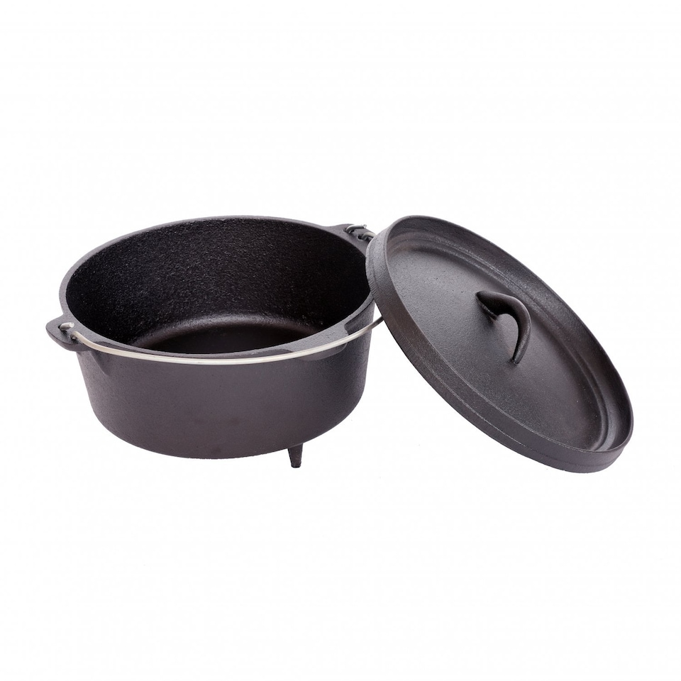 image 1 of 4L Cast Iron Non Stick Dutch Oven Casserole Dish Camping Cooker | Black