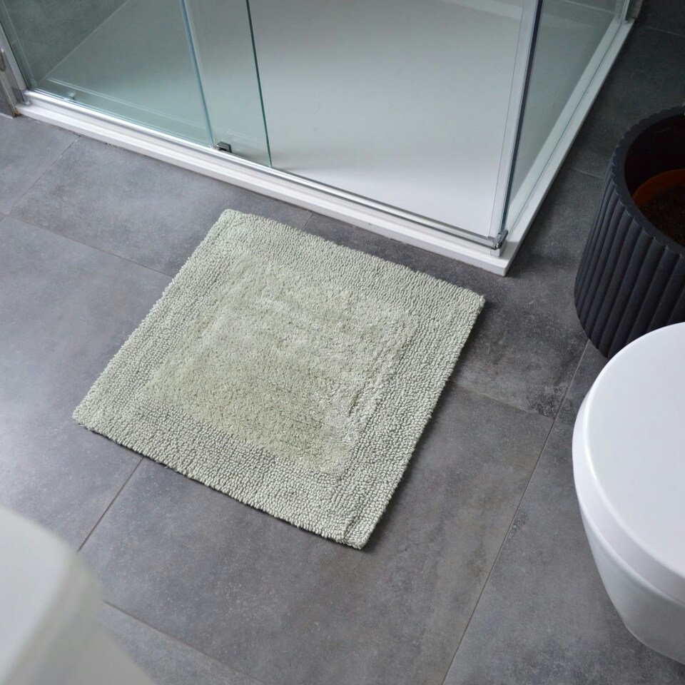 image 1 of Heavyweight Reversible Square Bath Mat Blue | Navy