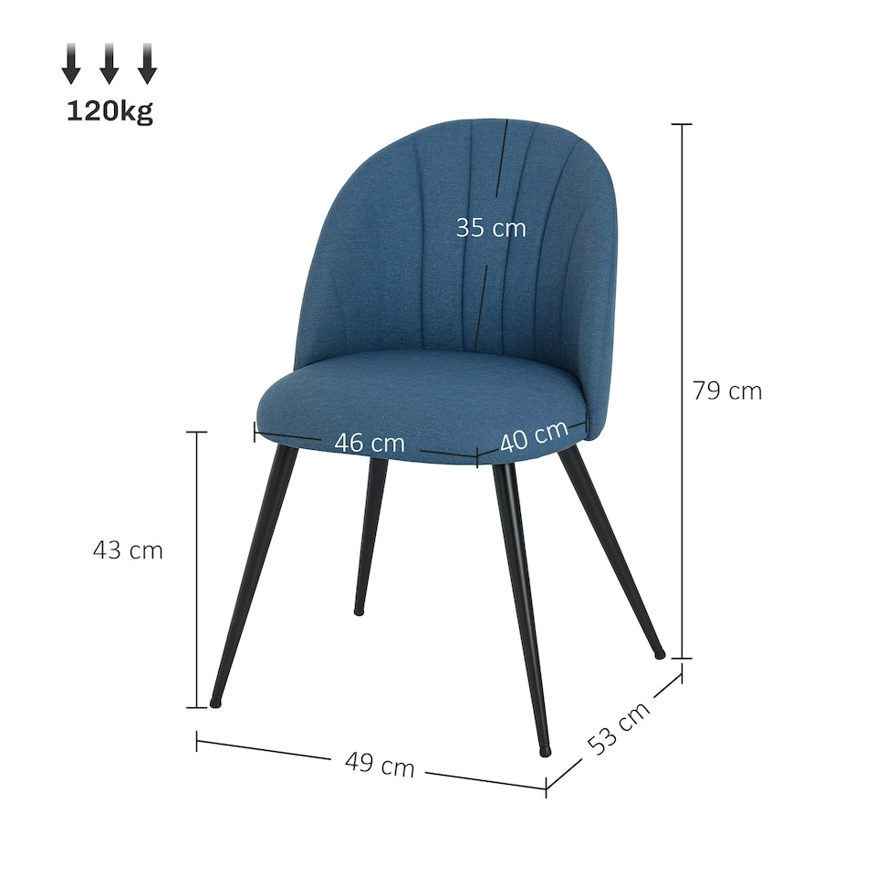 image 1 of HOMCOM Set of 2 Dining Chairs with Shell Backrest and Padded Seat Grey Blue