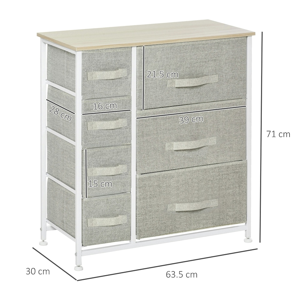 image 1 of HOMCOM Chest of Drawers with 7 Dresser Drawers for Home Bedroom, Light Grey