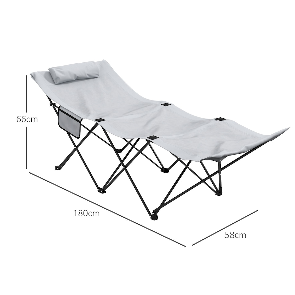 image 1 of Outsunny Folding Camp Bed, Single Travel Camping Cot with Side Pocket, Grey