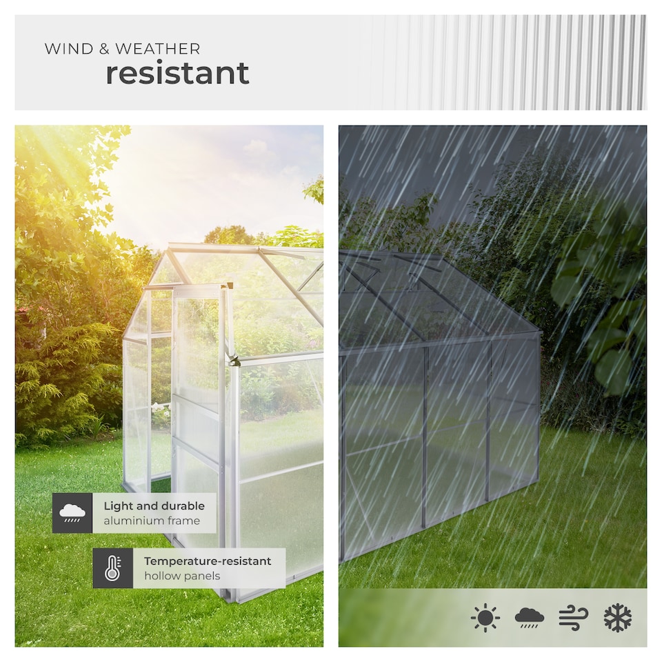 image 1 of Aluminium greenhouse with foundation, 185x250x195cm
