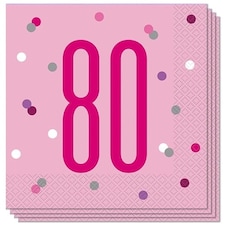 Pink Glitz Age 80 Luncheon Napkins 33cm 2Ply - Pack of 16