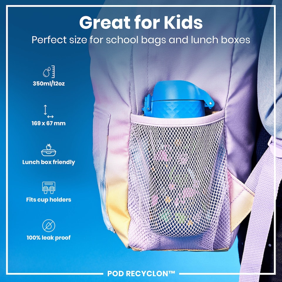 image 1 of Leak Proof Kids Water Bottle, BPA Free, 350ml (12oz) | Blue | Flamingos | One Size