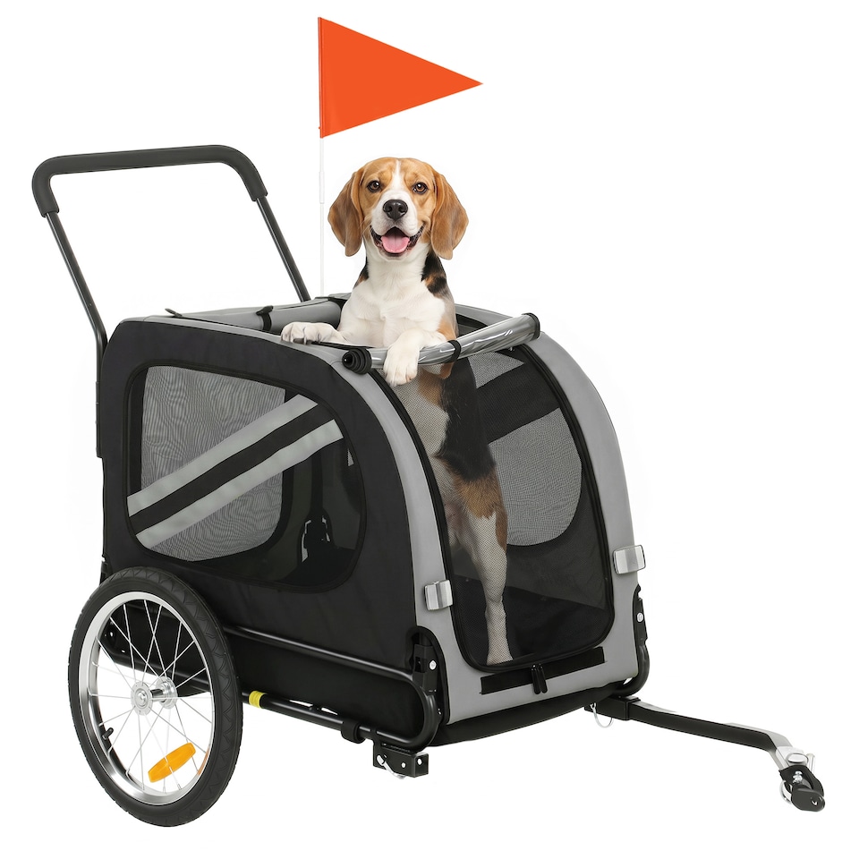 image 1 of PawHut 2-In-1 Dog Bike Trailer Stroller w/ Universal Wheel Reflector Flag