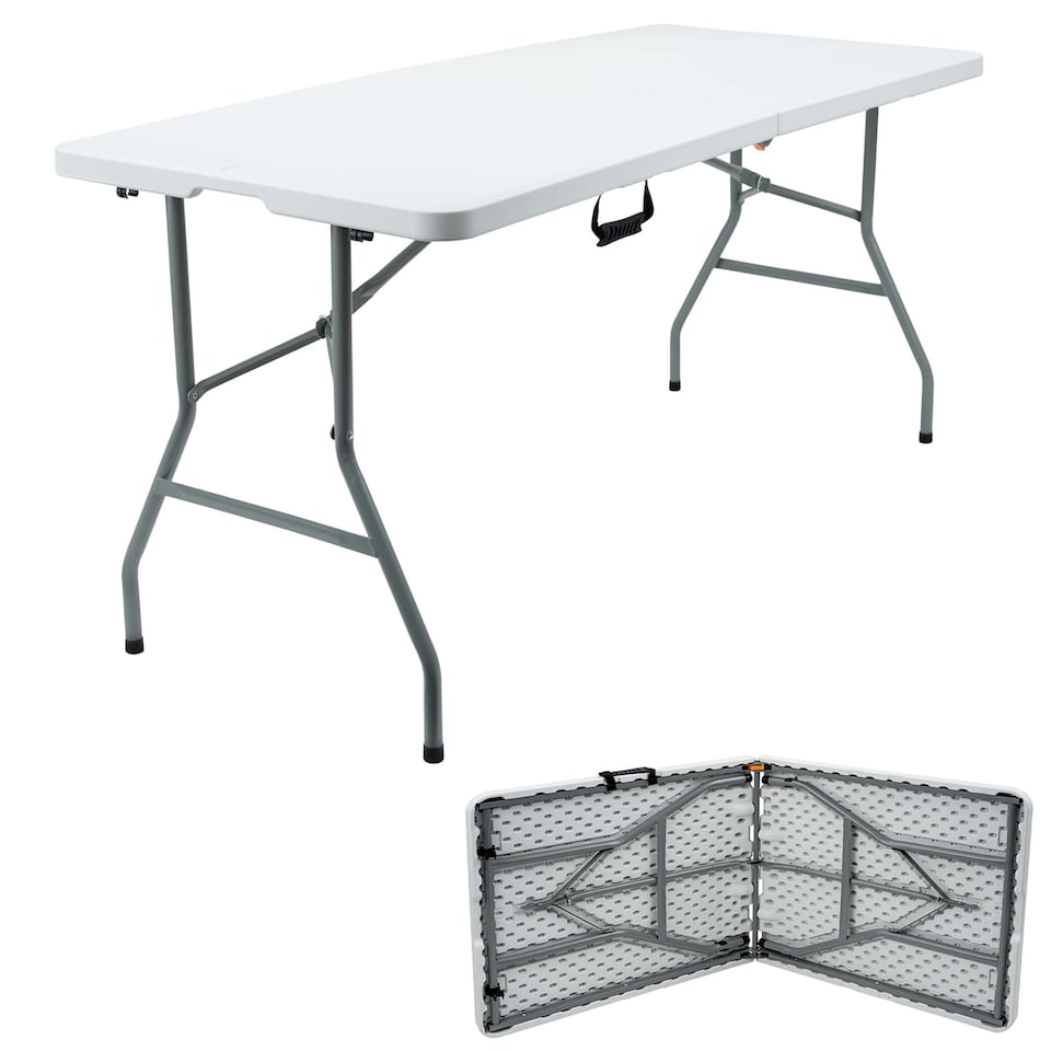 image 1 of 5ft Folding Table Trestle Camping Party Picnic BBQ Stall Garden Indoor Outdoor | White