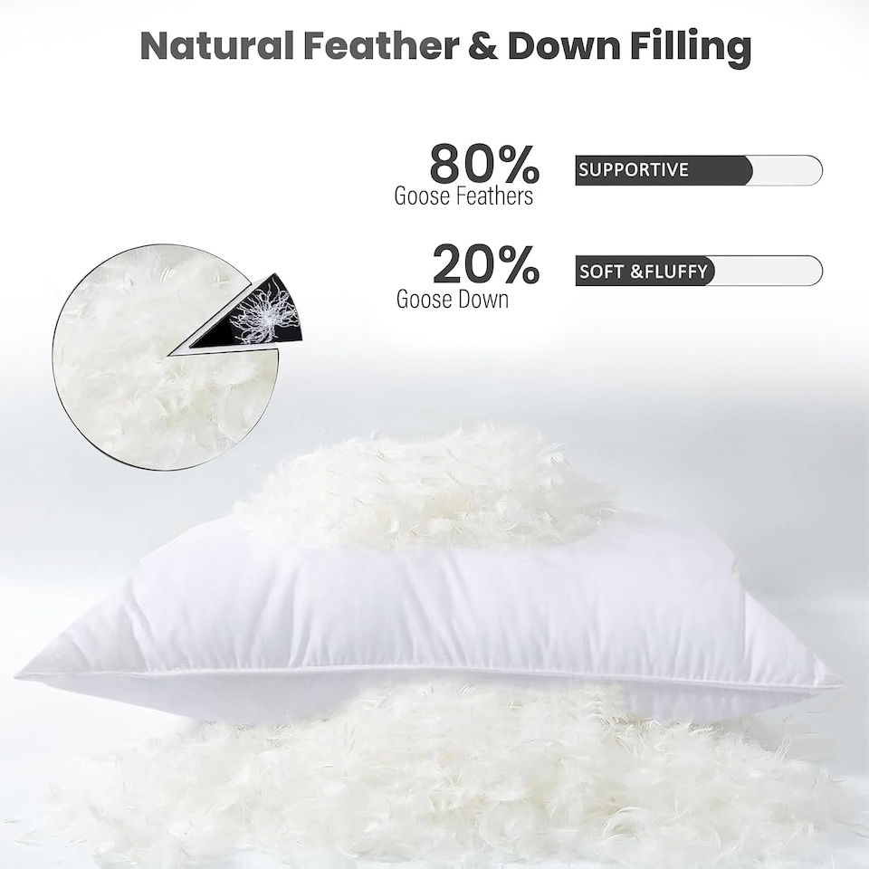 image 1 of Goose Feather & Down Bed Pillows | Soft & Supportive | 74cm × 48cm | Pack of 2