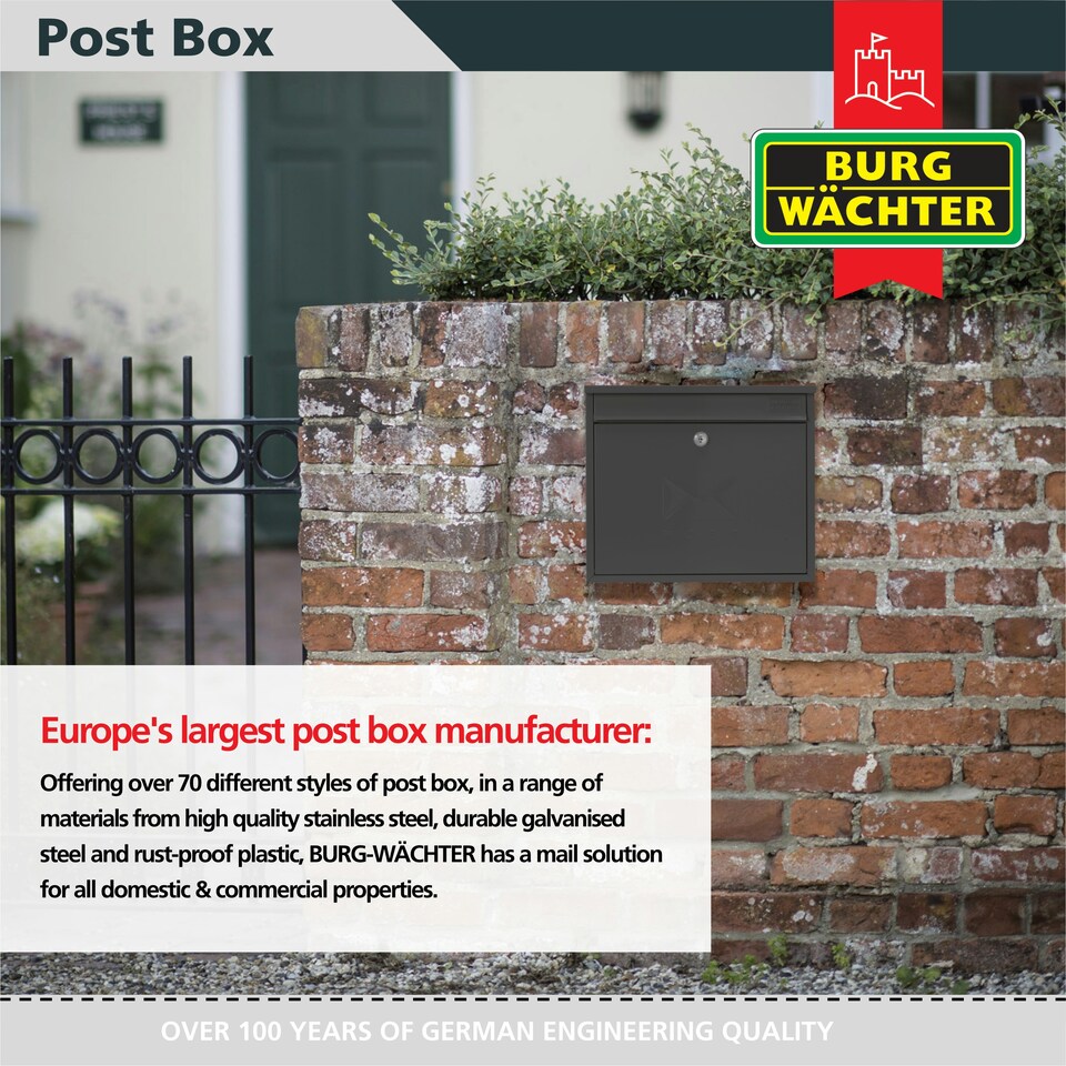 image 1 of Burg-Wachter Elegance Wall Mounted Galvanised Stell Lockable Weatherproof Ppost Box - 36x31x11cm N/A | Anthracite