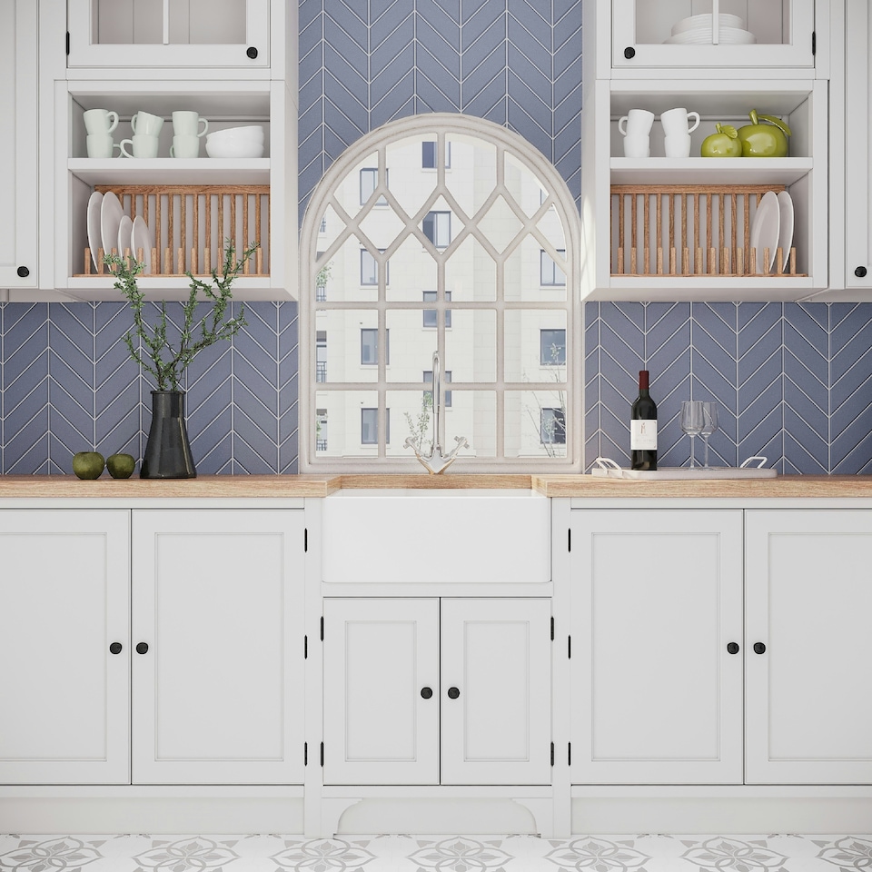 image 1 of Fireclay 595mm - Single Bowl Butler Kitchen Sink with Tap Ledge, Overflow, Waste and Kitchen Mixer Tap Bundle by Balterley