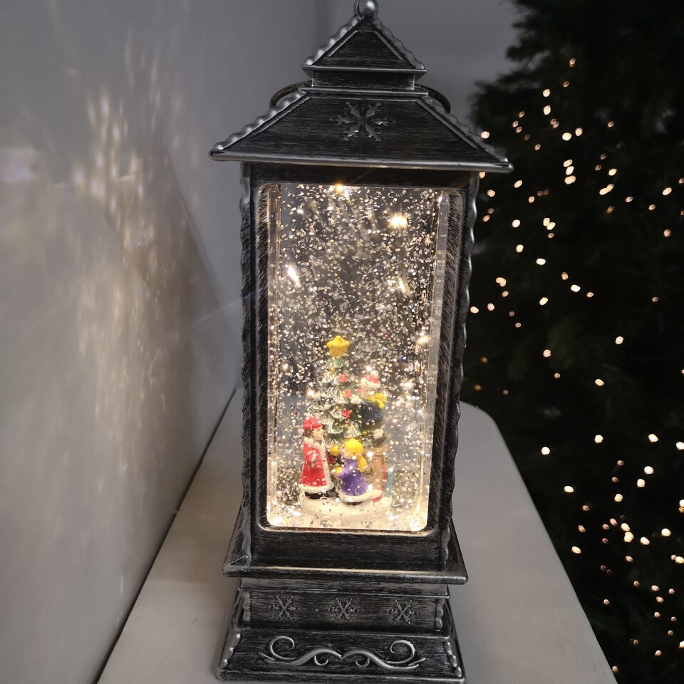 image 1 of 27cm Glitter Water Spinner Lantern - Warm White LED - Christmas Tree