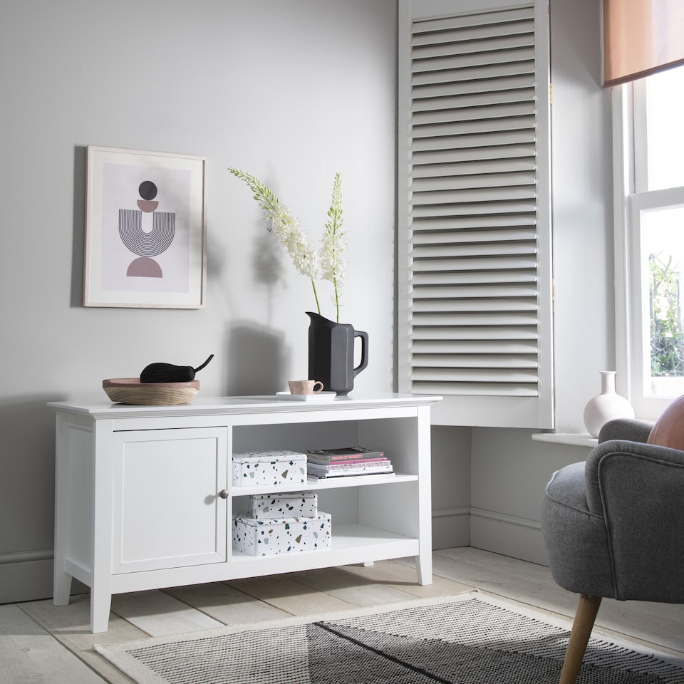 image 1 of Karlstad Low Sideboard with Storage in White