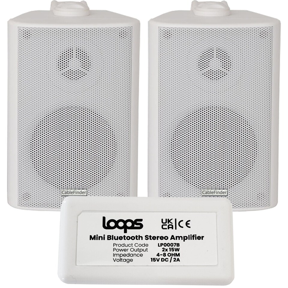 image 1 of Wireless Bluetooth Amplifier & 2x 60W Wall Mounted Speaker Kit HiFi Amp System