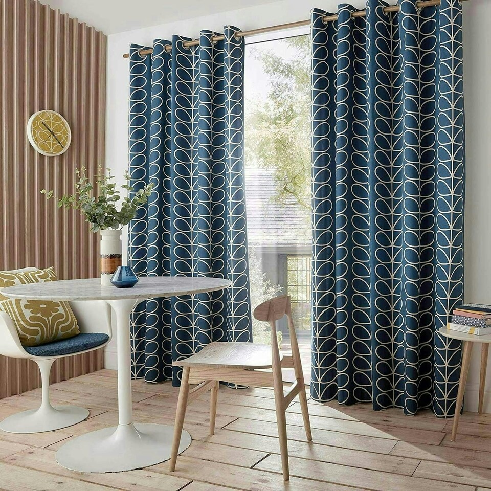 image 1 of Orla Kiely Linear Stem Whale Curtains - Blue - 168x229cm