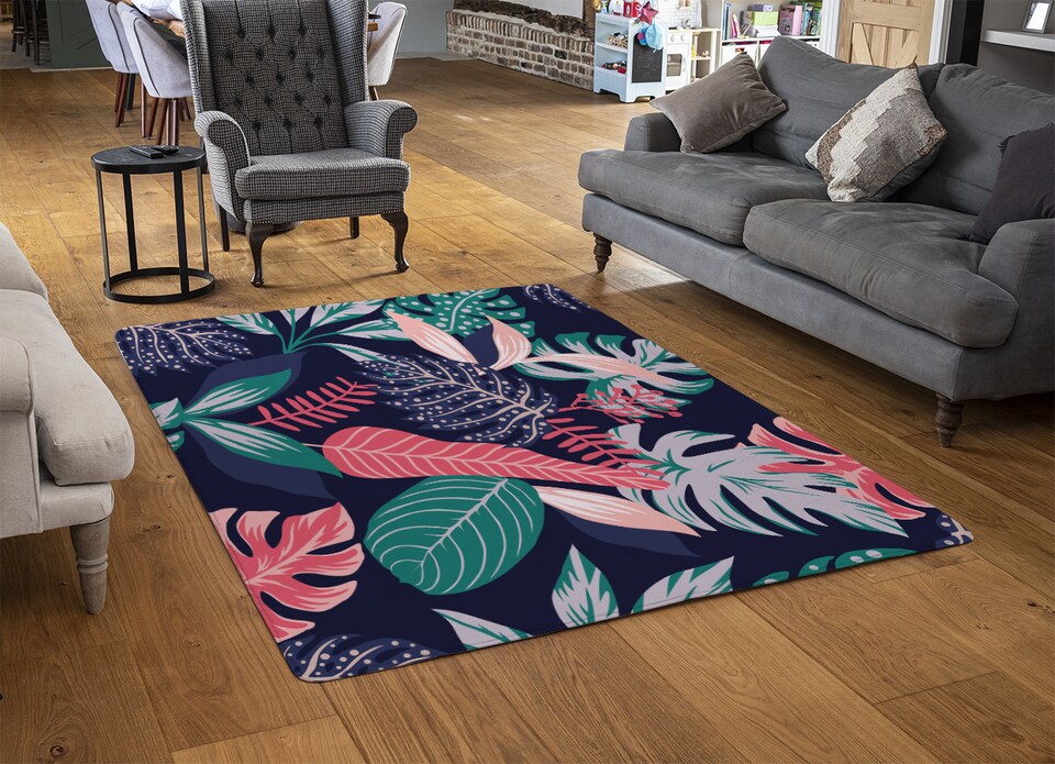 image 1 of Tropical Plant Leaves Rug | Multi
