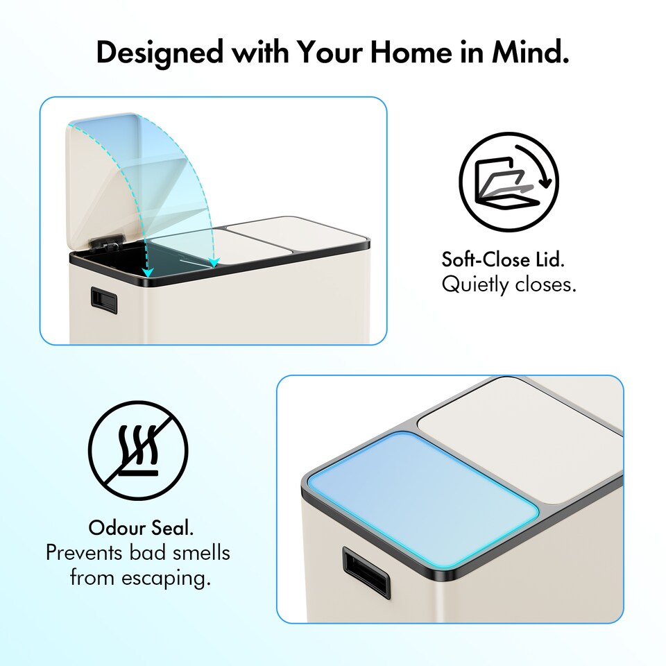 image 1 of 3 Compartment 45L Waste & Recycling Kitchen Bin (3 x 15L) | Cream | Cream | 45L