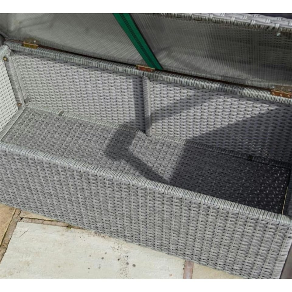 image 1 of 2 Seater Hardwood Timber Framed Rattan Weave Garden Bench - Grey (4ft x 2ft)