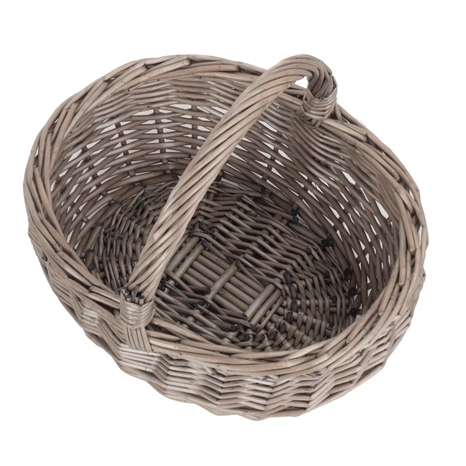 image 1 of Small Unlined Antique Wash Wicker Bathroom Shopping Basket | Grey | Grey | S