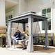 image 2 of Outsunny 3 Seater Convertible Swing Chair, Outdoor Gazebo Swing Seat Bed with Double Tier Canopy, Cushioned Seat, Mesh Sidewalls and Curtains, Light Grey