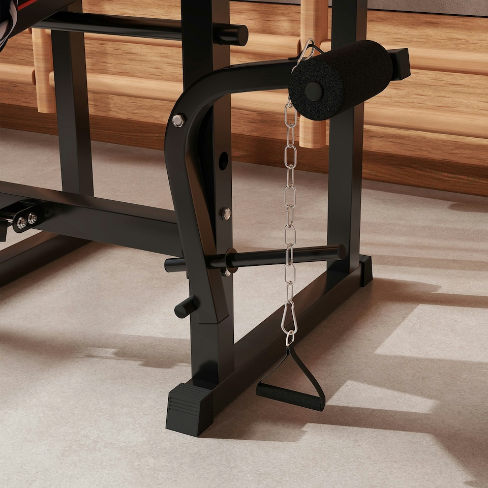 image 1 of SPORTNOW Weight Bench with Two Barbell Racks, Preacher Curl Bench