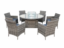 Amazon Rattan Fire Pit Dining Set - Round Table with 6 Chairs | Grey