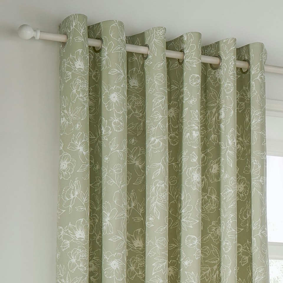 image 1 of Wylder Bella Floral Sage Eyelet Curtains 229 x 183cm Green | Sage Green