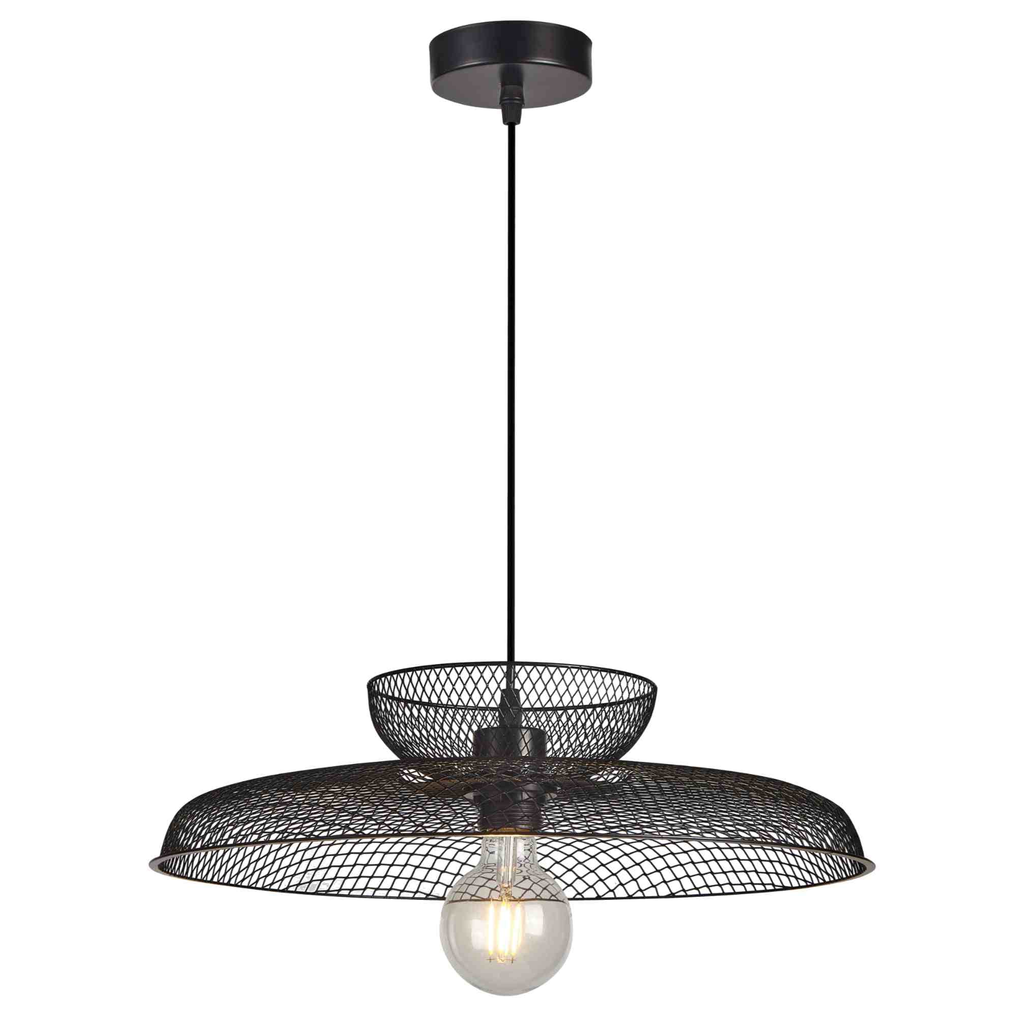 First Choice Lighting Cassidy - Two Tier Black Mesh Ceiling Pendant Light