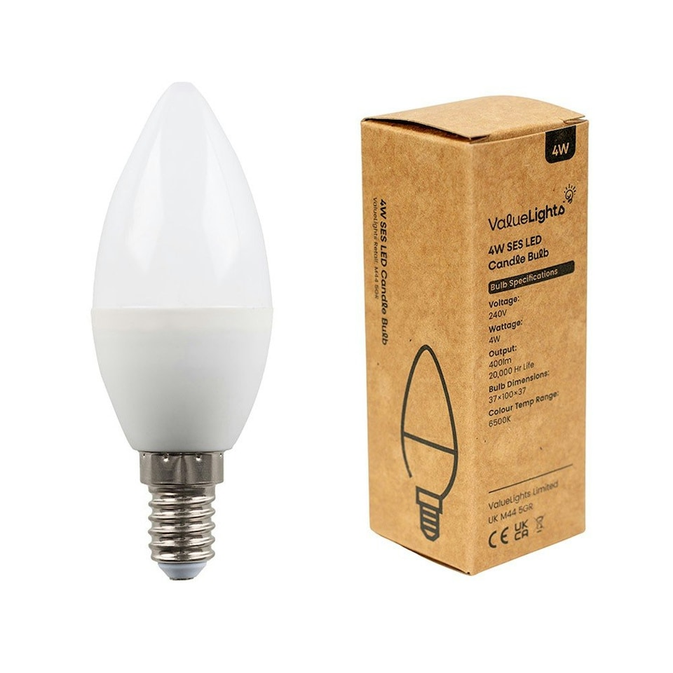 image 1 of ValueLights 2 Pack E14 White Plastic Candle LED 4W Cool White 6500K 400lm Light Bulb